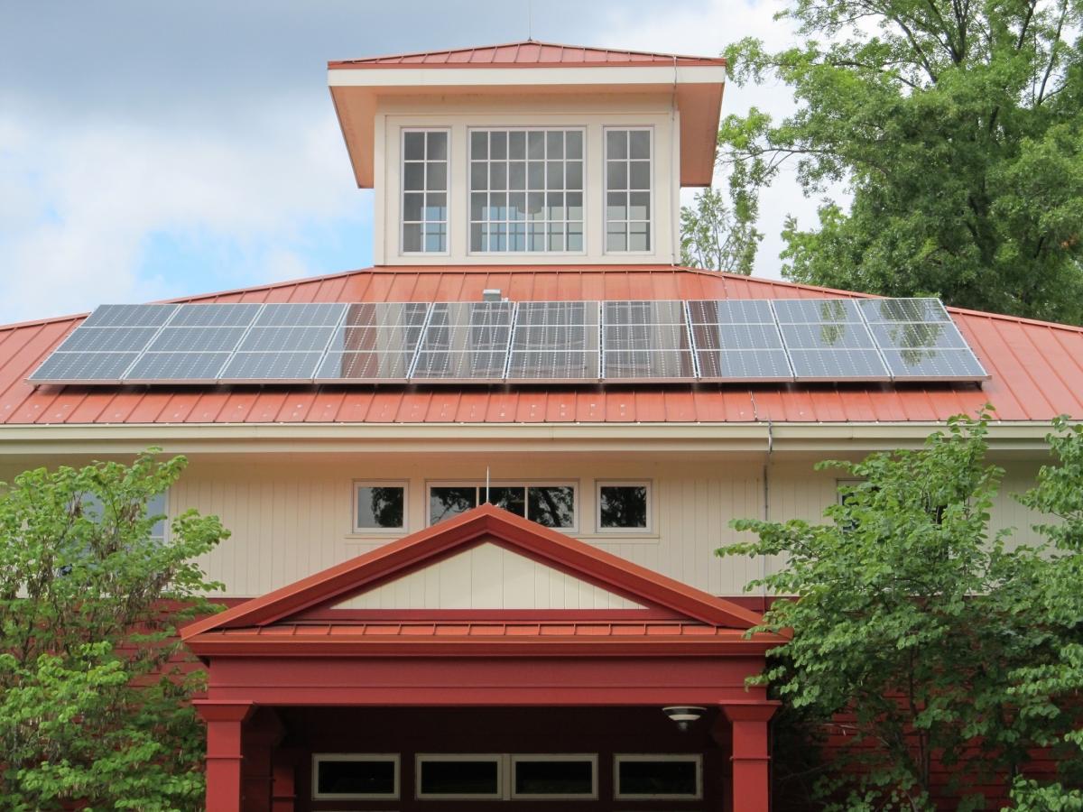 solar panel array, roof, building