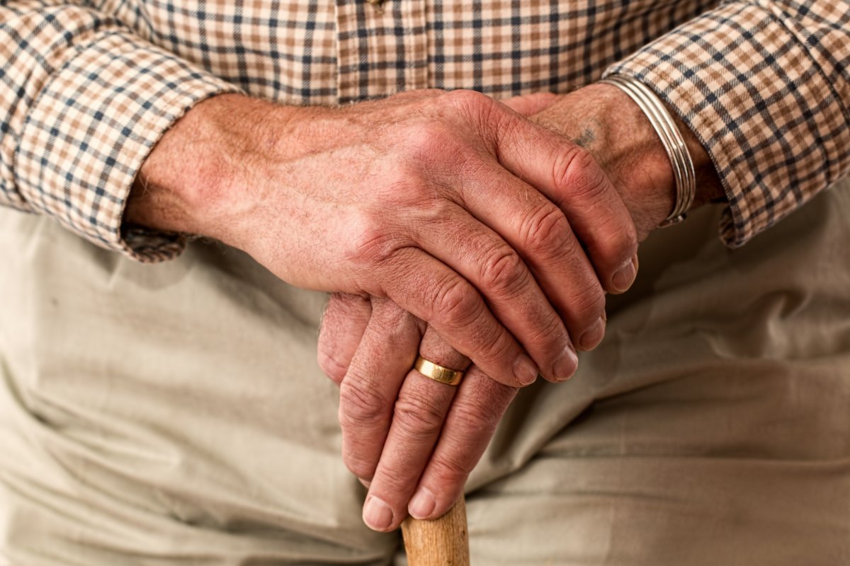 hands, walking stick, elderly