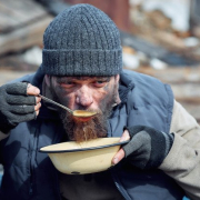 Homeless Eating Soup