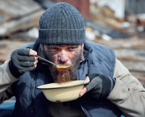 Homeless Eating Soup