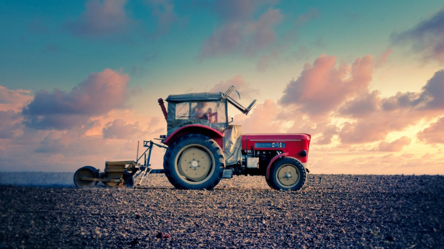 tractor, sunset, landscape