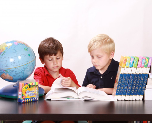 children, studying, togetherness