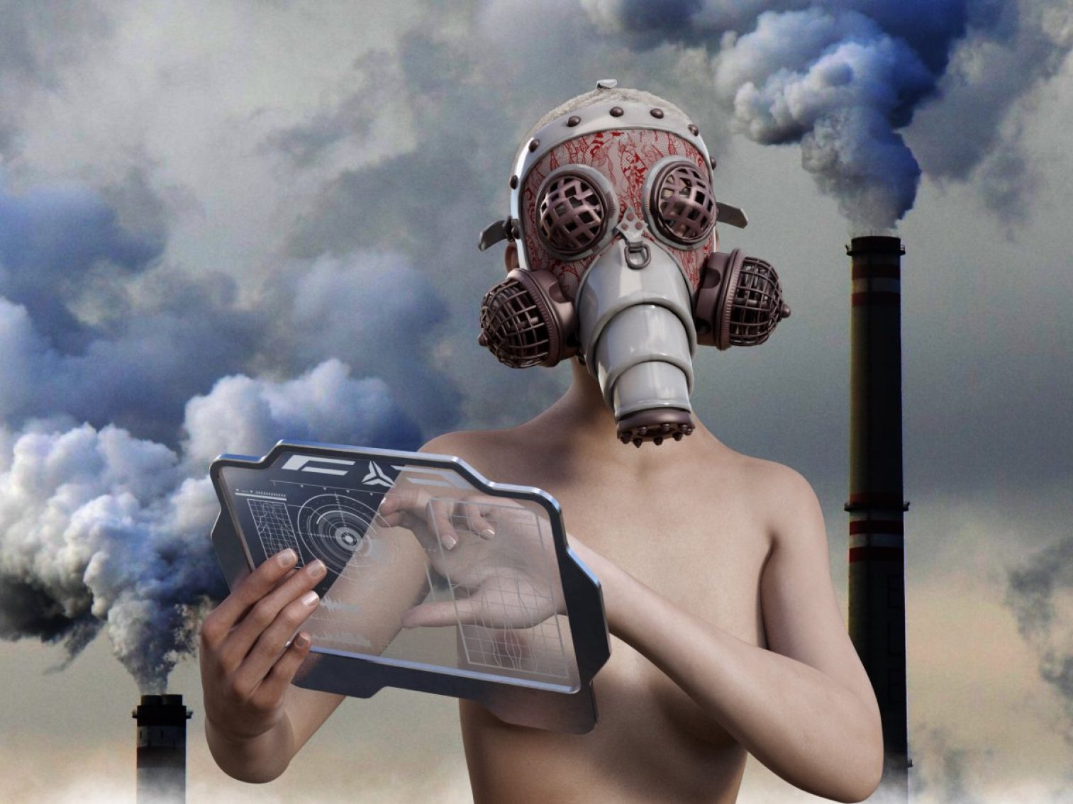 gas mask, apocalypse, monitor