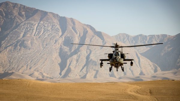 Apache attack helicopter in approach, Sep 2020