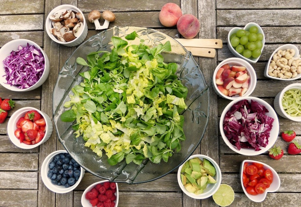salad, fruits, berries