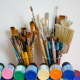 brush, painter brush, cans of paint