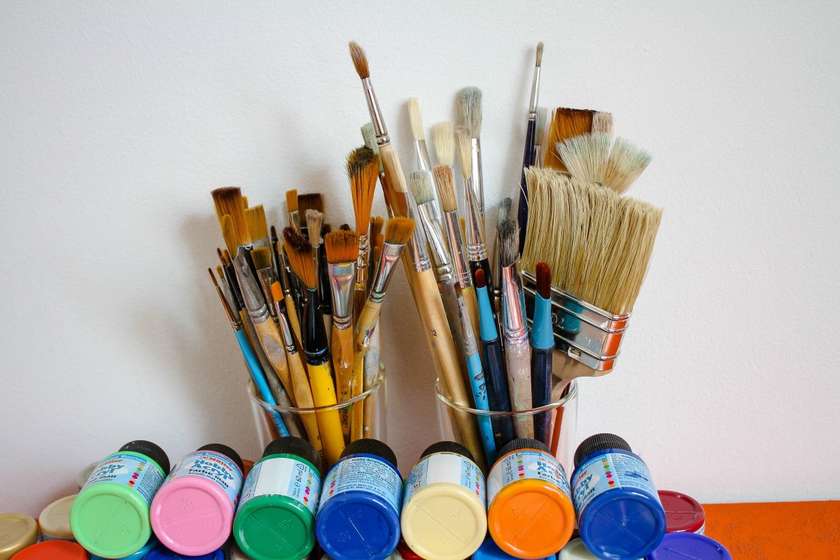 brush, painter brush, cans of paint