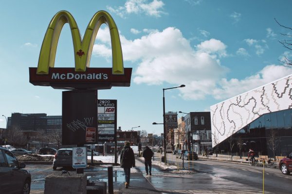 In a society where advertizing is more important than nature. Here you can see how Mc.Donalds manage to make know his location by buying a part of your road.