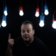 light bulbs, pears, man