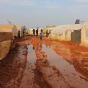 People walking in refugee camp