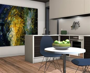 kitchen, living room, 3d mockup