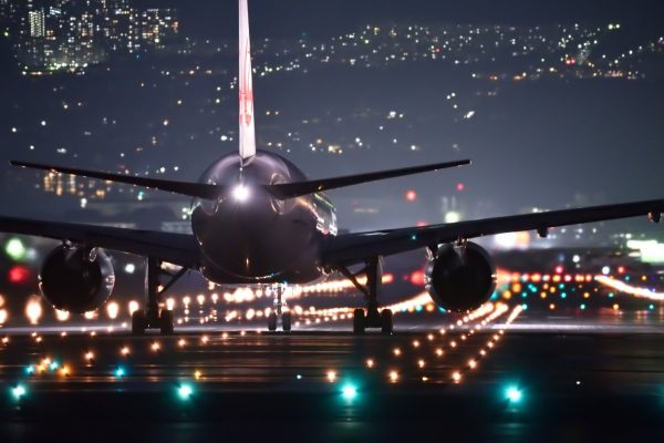 night flight, plane, airport