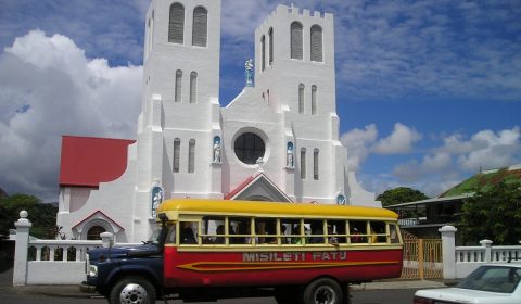 bus, church, samoa