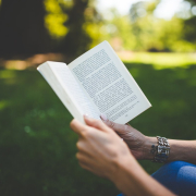book, woman, park