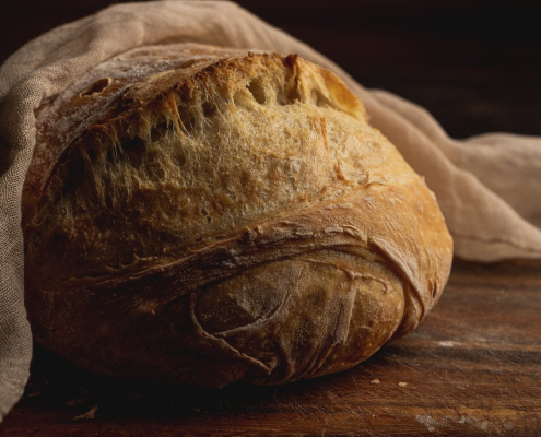 Brown bread on a wooden surface