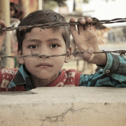 indian, child, barbed wire