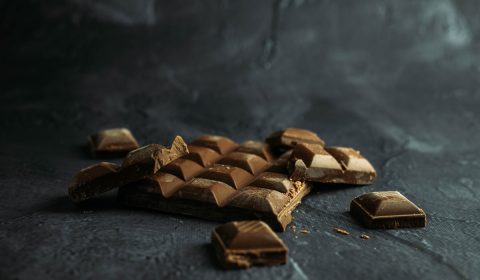 Chocolate on black and gray background