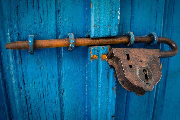 door, lock, blue door