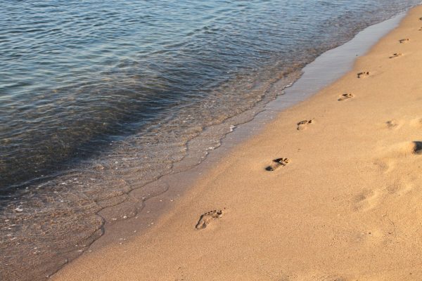 beach, footprints, mamaia