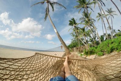beach, hammock, blue sky