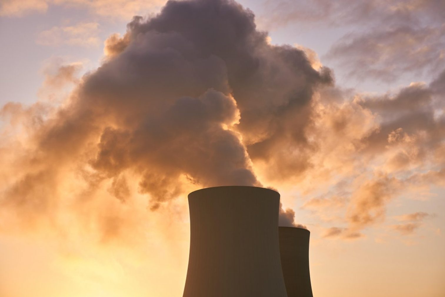 nuclear power plant, cooling tower, water vapor