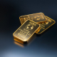 Three gold bars against dark background