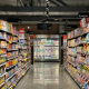 aisle, food, cheese, dairy refrigeration, cookies, biscuit, cereal, tea, coffee, yogurt, almond, rice, soy milk rice, spice, sauce, cereal, quick milk, store shelf shelf,  store, supermarket, supermarket aisle