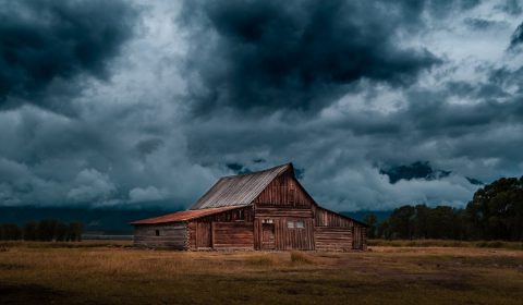cabin, countryside, storm