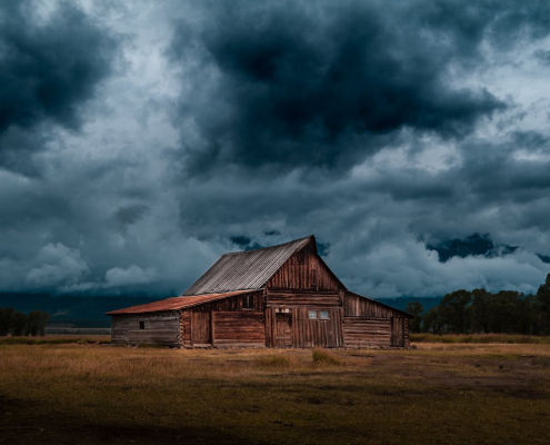 cabin, countryside, storm