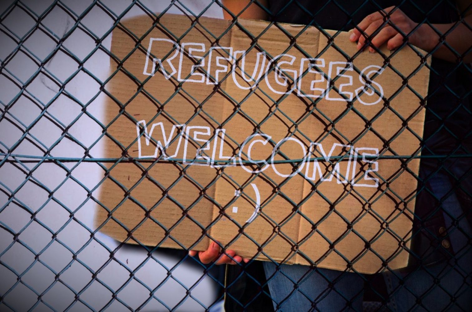 fence, sign, refugees