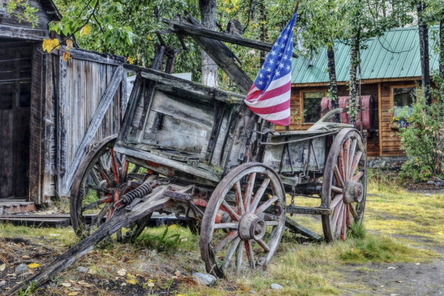 old, wooden, wagon