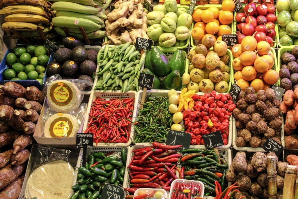 fruit, vegetables, market