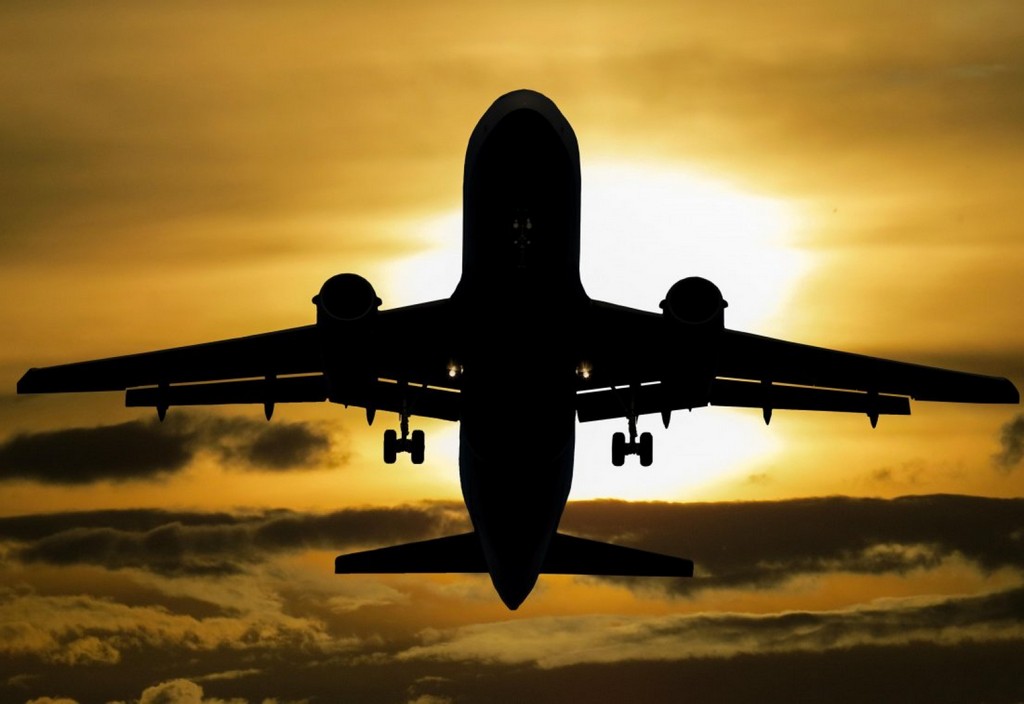 aircraft, sunset, silhouette