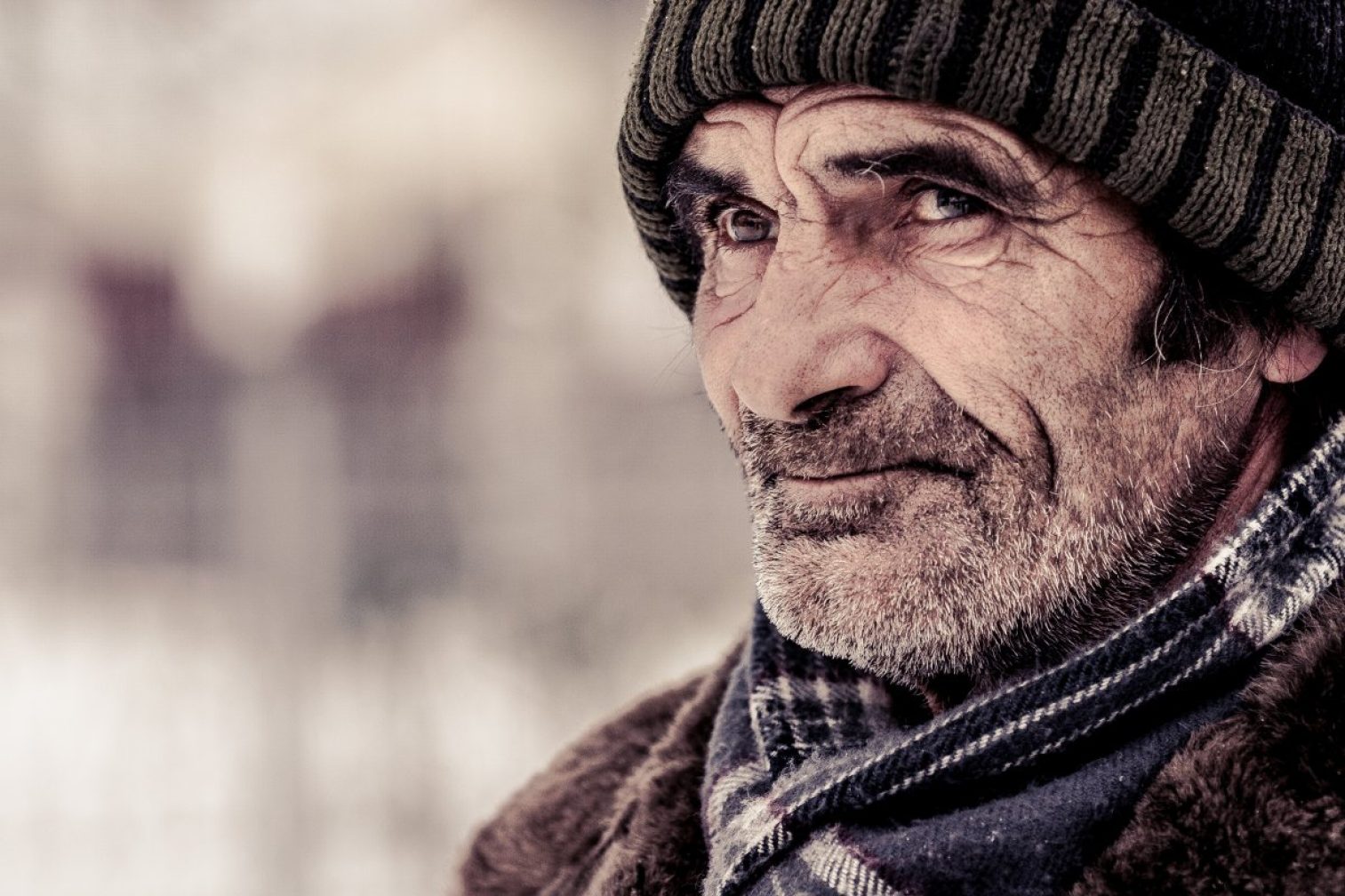 old man, face, winter