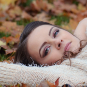 autumn, girl, lying down