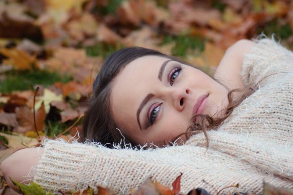 autumn, girl, lying down