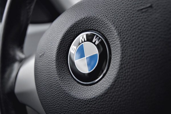 Black and gray bmw steering wheel