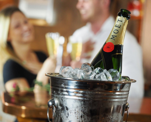 Champagne bottle on ice bucket
