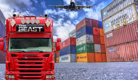 logistics, truck, container