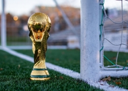 World Cup trophy in the soccer goals