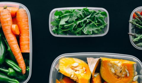Nutritious vegetables in plastic containers