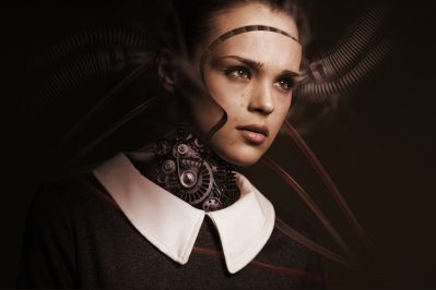 robot, woman, face