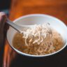 Closeup on instant noodles on spoon