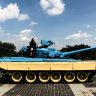 Ukraine coloured tank in the "Mother of the Motherland".