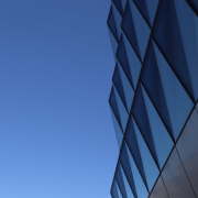 Close up detail of building with blue skies
