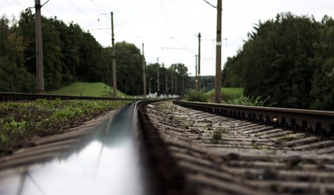 Close up shot of an empty railroad