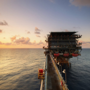 Offshore drilling rig on body of water