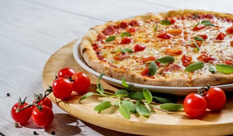 pizza, plate, food
