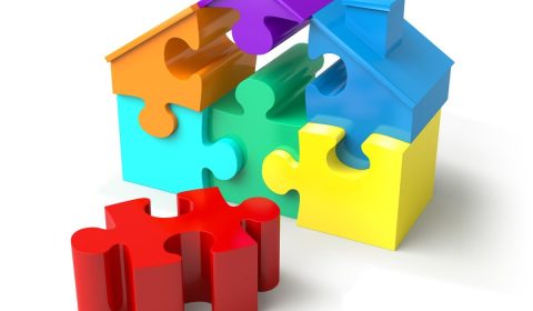 puzzle pieces, house shape, real estate