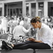 waitress, woman, crowd